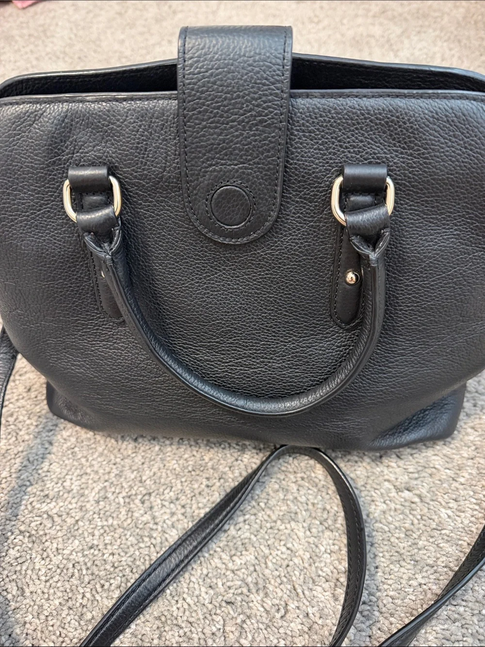 Kate Spade Black Pebbled Leather- handbag w/ three separate compartments,